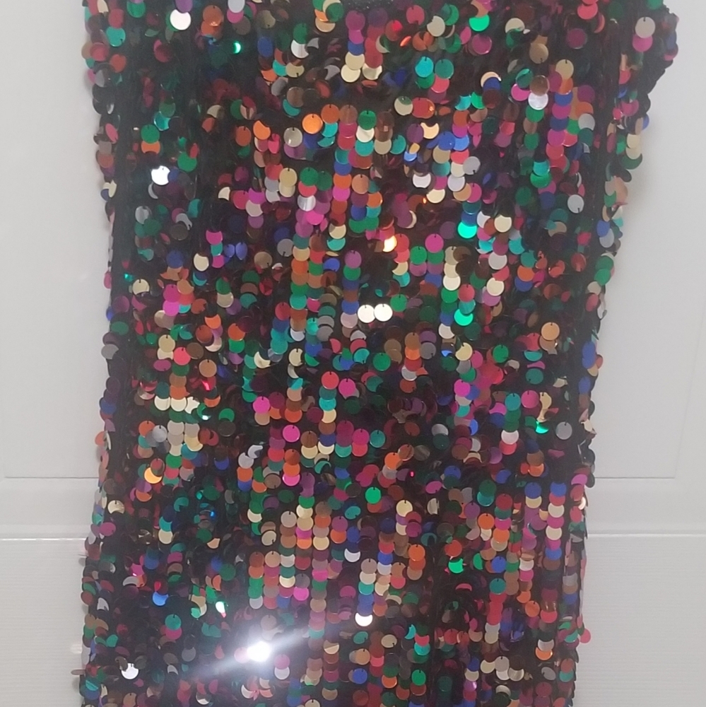 Oleg Cassini Rainbow Sequined Dress